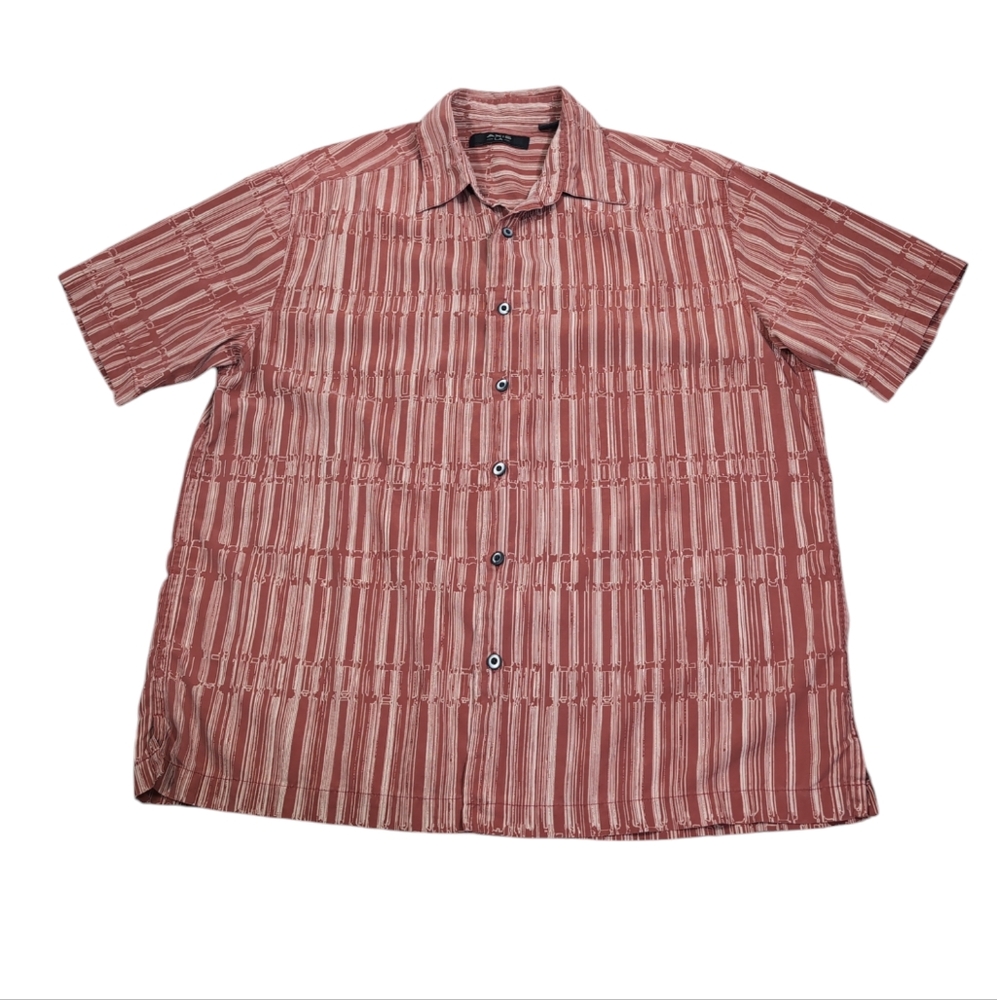 AXIS LA 100% silk shirt button up, men's large, short sleeves, pattern
